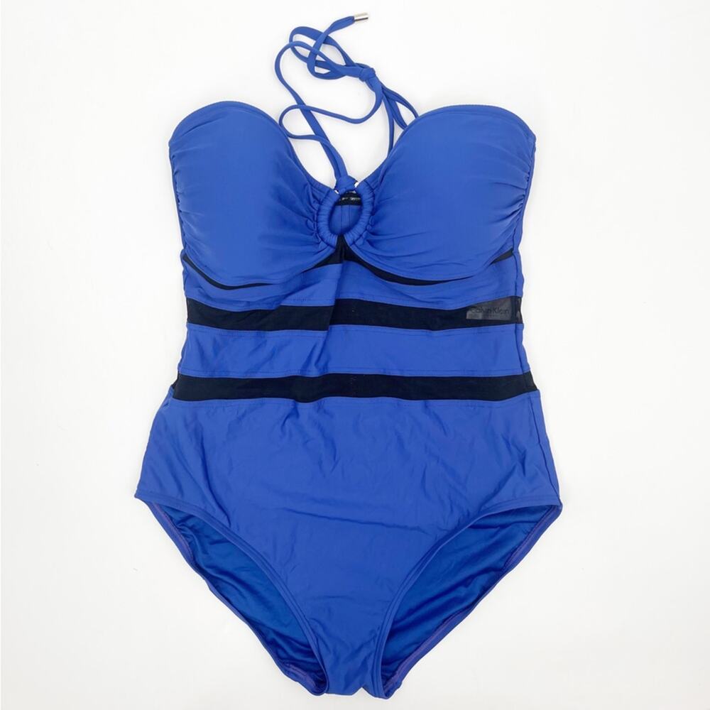 CALVIN KLEIN Swimsuit Color Block Mesh Bandeau Neck Tie Swim Beach Size 12 NWT - Picture 3 of 14